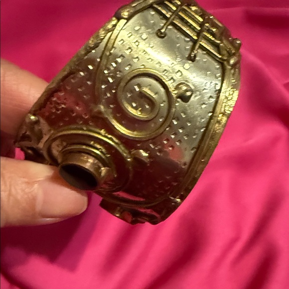 Vintage Artisan Mixed Metal Brutalist With Black Onyx Cuff Bracelet - Picture 4 of 12